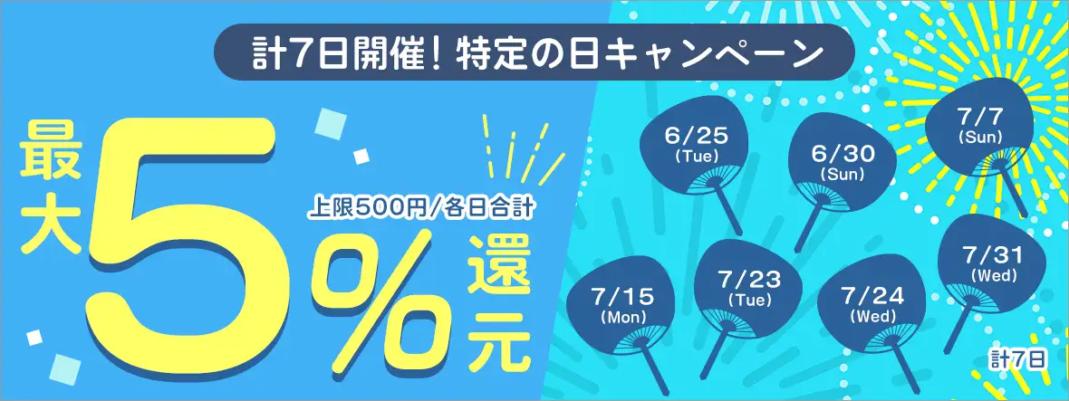 【最大5％還元】計7日開催！特定の日キャンペーン